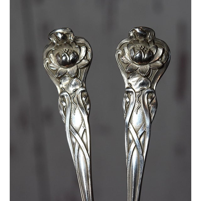 Metal Antique Collection of 8 Floral Sterling Silver Teaspoons Tea Party For Sale - Image 7 of 17