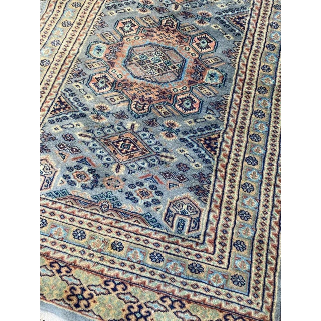 Nice mid century rug with beautiful geometrical design and nice colors, entirely hand knotted with wool velvet on cotton...