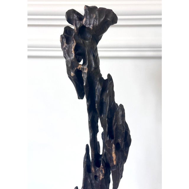Chinese Chinese Scholar Stone Tall Slender Lingbi Rock on Display Stand For Sale - Image 3 of 17