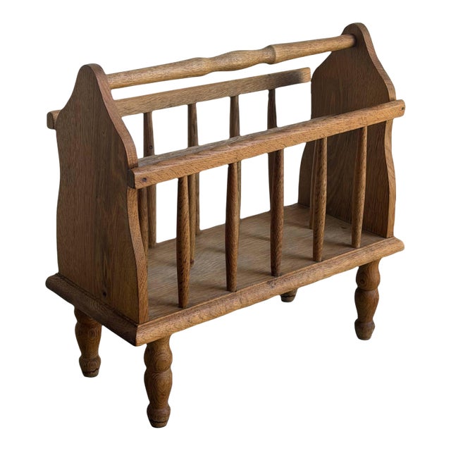 Vintage Danish Oak Magazine Rack Newspaper Holder Magazine Stand For Sale