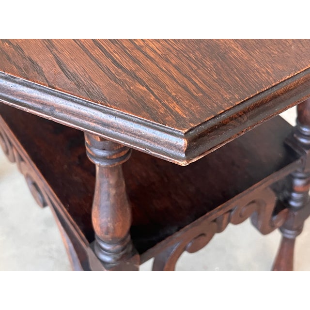 Spanish Two-Tier Walnut Console Side Table With Carved Legs and Stretcher For Sale - Image 10 of 13
