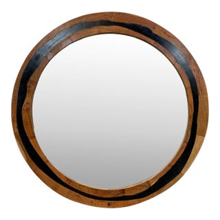 Currey & Co. Abstract Modern Black Resin and Wood Round Wall Mirror For Sale
