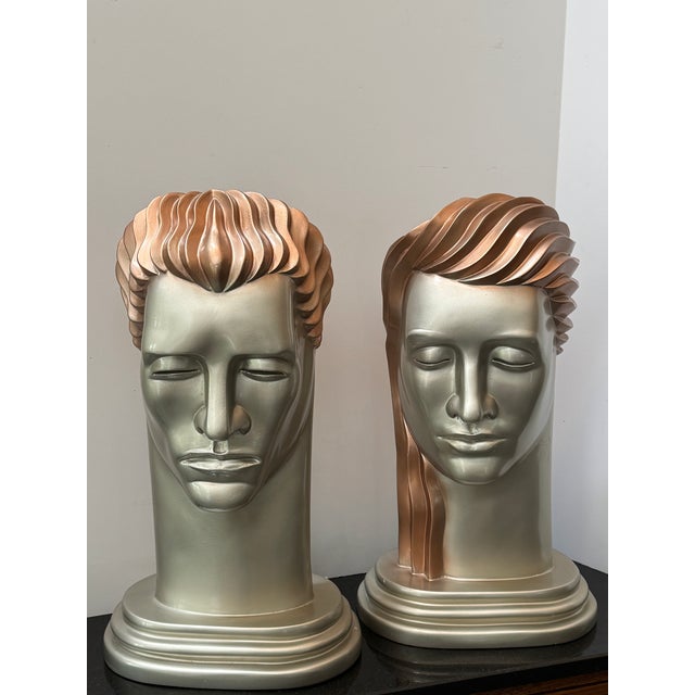 Art Deco 1980s Art Deco Revival Busts After Lora Marx -a Pair For Sale - Image 3 of 15