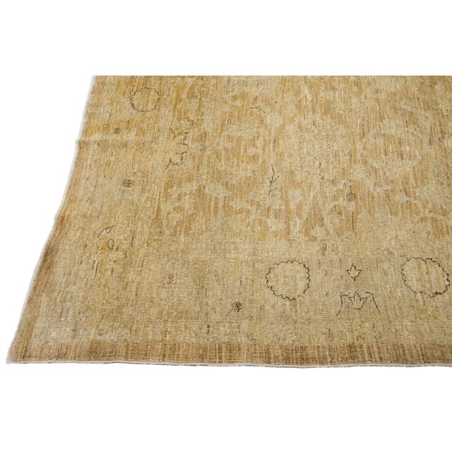 Tan Modern Tabriz Style Handmade Floral Wool Rug For Sale - Image 4 of 13