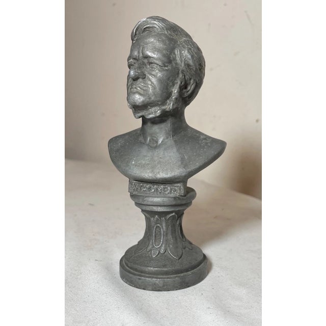 Realism Antique Realism Richard Wagner Metal Lead Figural Bust Composer Statue Sculpture For Sale - Image 3 of 9
