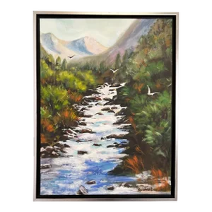 Signed Original Oil Painting by Karen Reinhart (American, 1938-2023) Titled 'Mountain Stream'