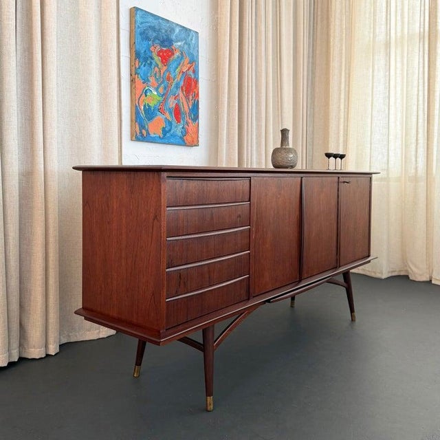 1960s Scandinavian Modern Teak Sideboard Credenza With Pull-Out Tray For Sale - Image 4 of 13