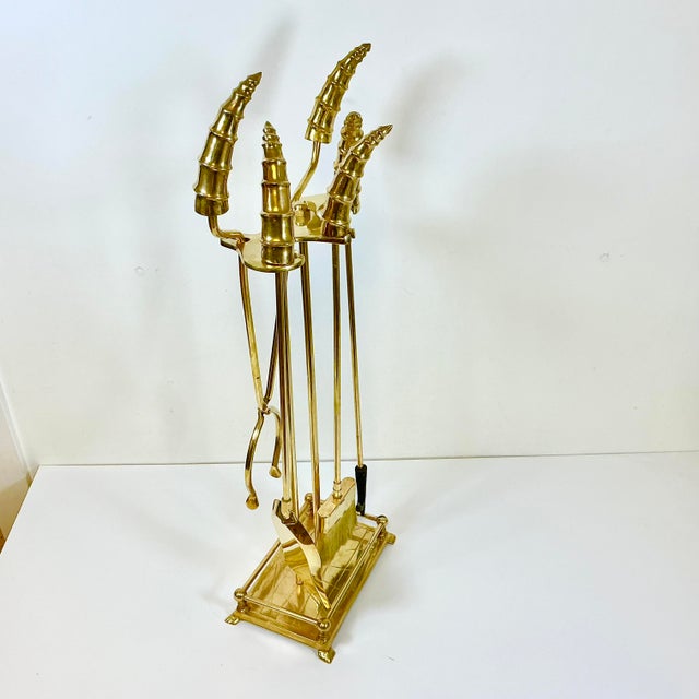 1970s Vintage Hollywood Regency Boho Chic Brass Horn Fireplace Tools - Set of 5, After Maitland-Smith For Sale - Image 9 of 16