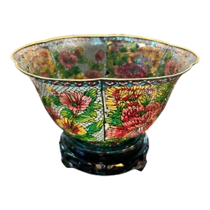 Antique Chinese Plique-A-Jour Bowl Enamel Floral