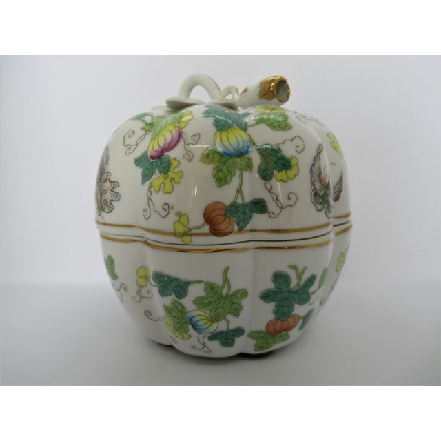 Vintage Chinoiserie Porcelain Pumpkin Shaped Lidded Jar Hand Decorated For Sale - Image 12 of 12