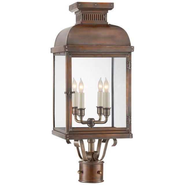 Suffork Post Lantern in Natural Copper with Clear Glass Designer: Chapman & Myers Height: 24.25" Base: 3" Round Post Cap...