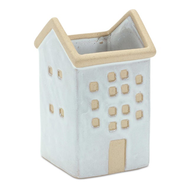 2020s Neutral Porcelain House Planter (Set of 3) For Sale - Image 5 of 6