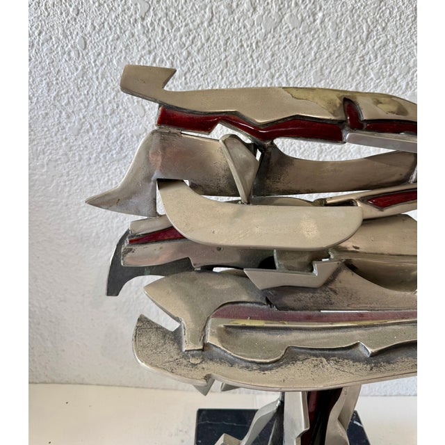 Burgundy Studio Del Campo, Studio Del Campo Italian Brutalist Abstract Sculpture Steel Enamel 1978 Turin For Sale - Image 8 of 12