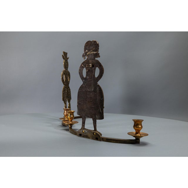 Gold Scandinavian Brass Figural Wall Candleholders, 1970s, Set of 2 For Sale - Image 8 of 18