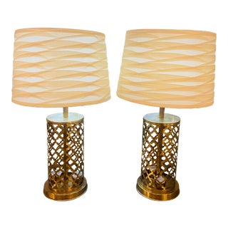 Modern Moroccan Handmade Gold Brass Table Lamp Bottom & Upper Light - a Pair For Sale