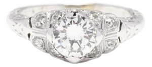 1920s Art Deco 1ctw Diamond Engagement Ring, 18k White Gold, Ring Size 5