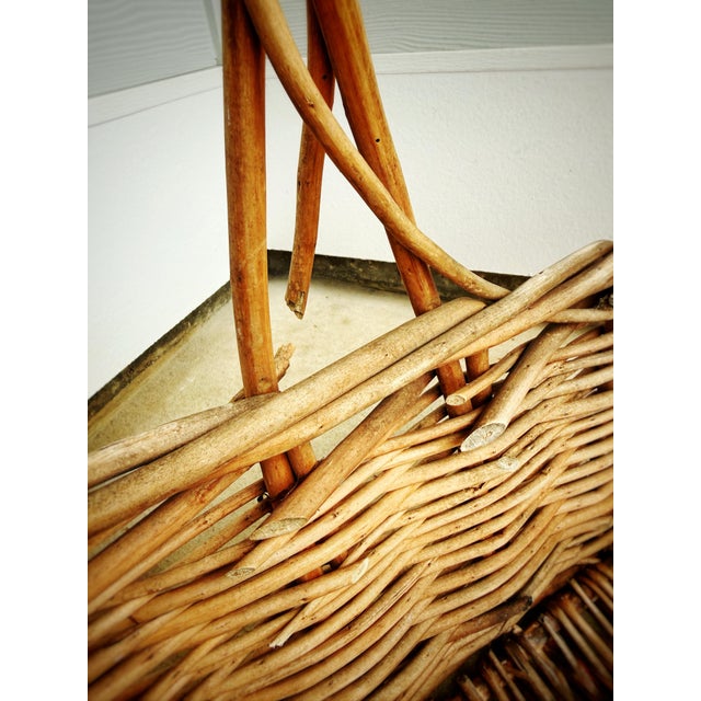 Wood Large Vintage Handwoven Willow Gathering Basket For Sale - Image 7 of 10