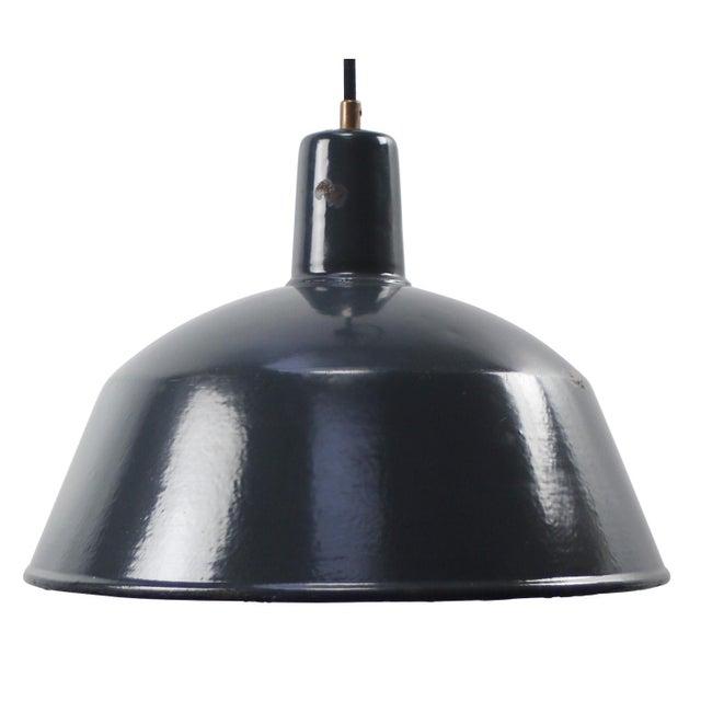 1950s Vintage Industrial Blue Enamel Pendant Light For Sale - Image 5 of 5