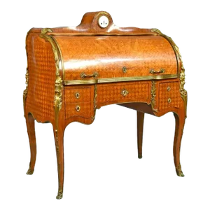 An Elegant Louis XV Style Marquetry Roll Top Desk
