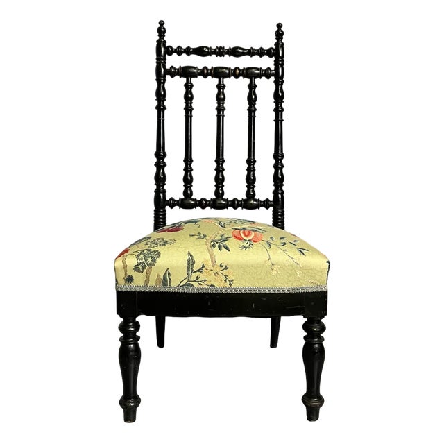 Antique Parlor Chair with Nobilis Floral Fabric For Sale