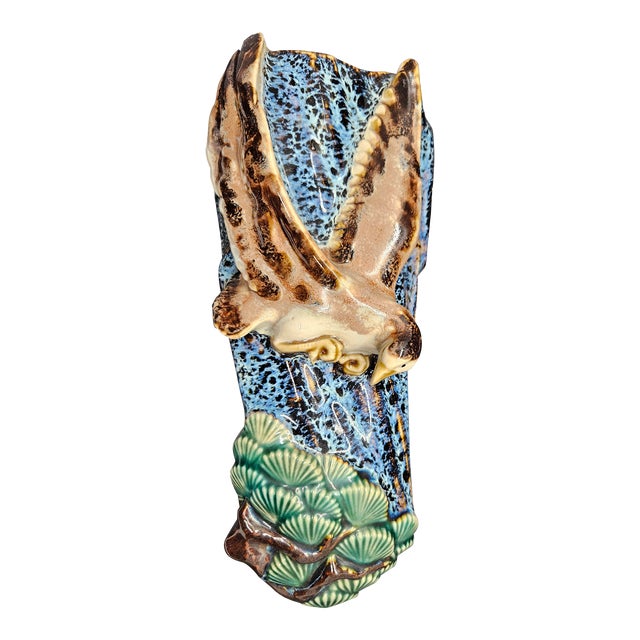 Vintage Bird Pocket Wall Vase Handmade Handpainted Majolica Ceramic For Sale