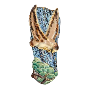 Vintage Bird Pocket Wall Vase Handmade Handpainted Majolica Ceramic