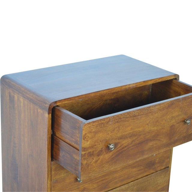 Curved Mango Wood Chest of Drawers in Chestnut Finish For Sale - Image 4 of 8