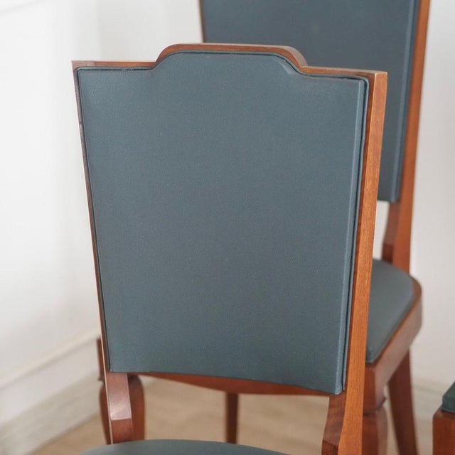 1930s Art Deco Chairs with Petrol Faux Leather Seats, 1930s, Set of 6 For Sale - Image 5 of 18