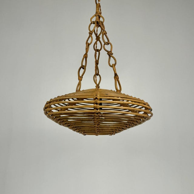 1960s Italian Bamboo Rattan UFO Pendant Lamp, 1960s For Sale - Image 5 of 8