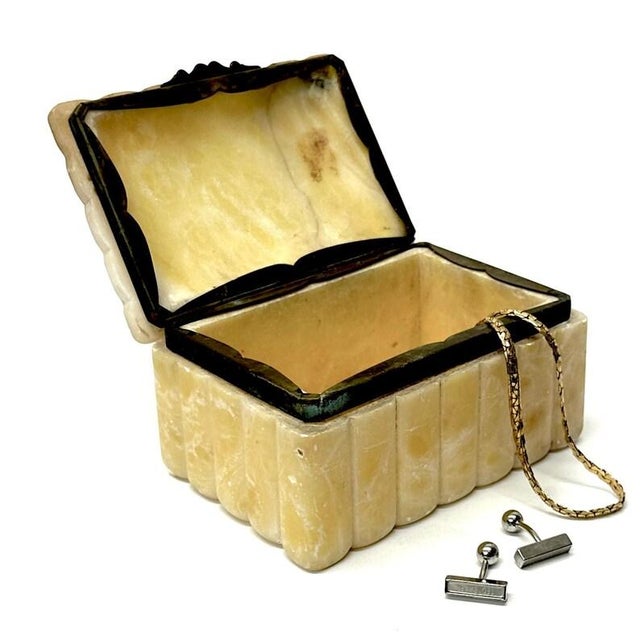 Mid-Century Modern Mid-Century Alabaster Stone and Brass Trinket Box For Sale - Image 3 of 8