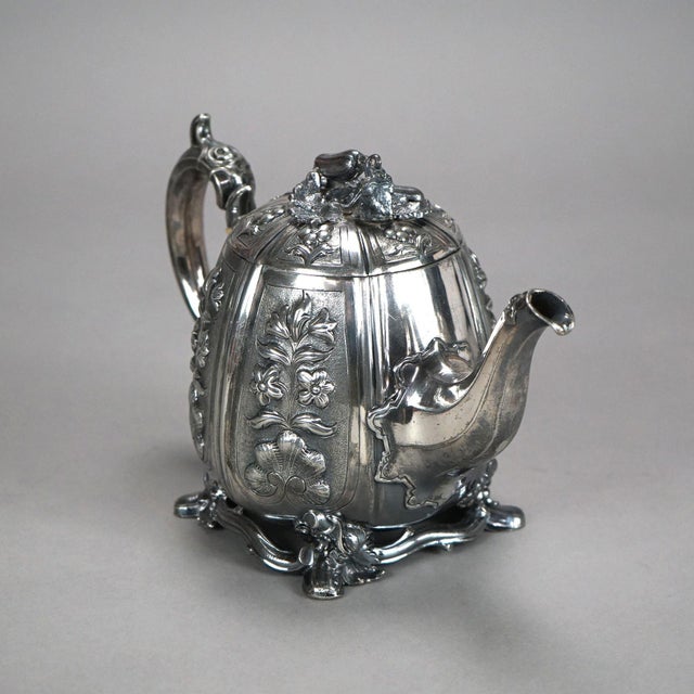 Silver Antique English Sheffield Silver Plated Tea Pots with Garden Elements, Circa 1890 - a Pair For Sale - Image 8 of 12