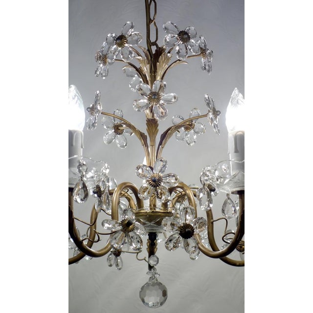 Antique Italian Gold-Plated Metal Crystal Flowers Chandelier, 1950s For Sale - Image 12 of 17