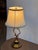 Textile Lyre Form Brass Tone Table Lamp, Vintage For Sale - Image 7 of 12