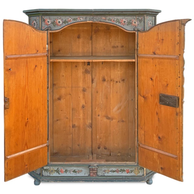 19th Century Folk Art Painted Wardrobe in Fir, 1808 For Sale - Image 5 of 18