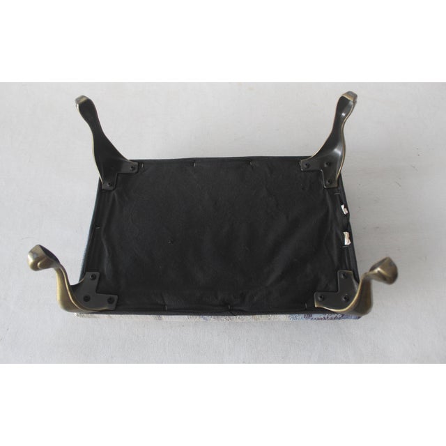 Blue 1980s Vintage Jack Russel Tapestry Upholstered Cast Brass Cabriole Legs Footstool For Sale - Image 8 of 9