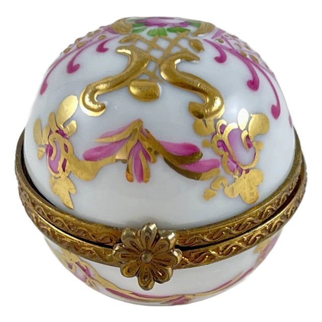 Limoges Paris Porcelain Round Rose Trinket Box For Sale