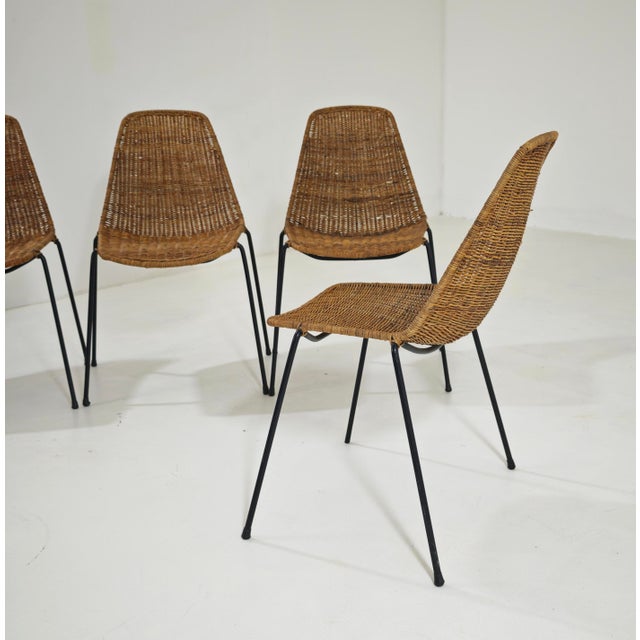 Mid-Century Modern Vintage Basket Wicker Chairs by Legler for Bonacina Italia, 1950s, Set of 4 For Sale - Image 3 of 13