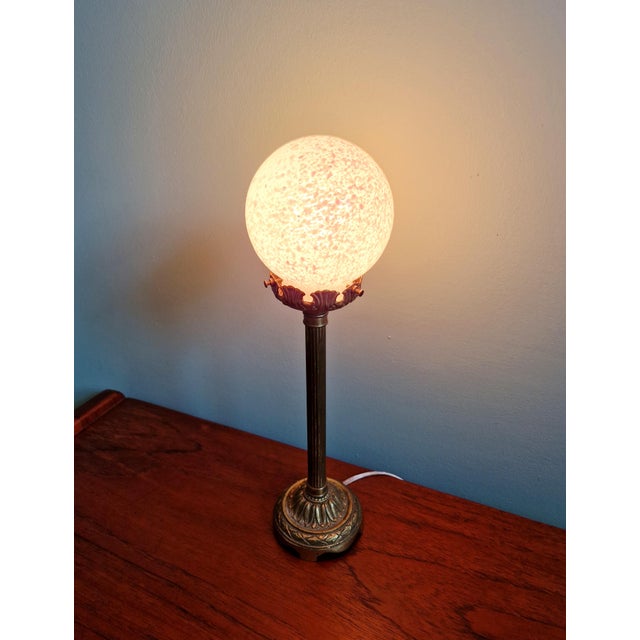 Gilt Bronze Table Lamp with Pink Speckled Glass Globe, Early 20th Century For Sale - Image 10 of 14