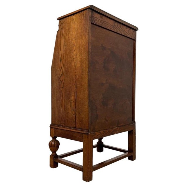 Antique English Golden Oak Secretaire with Mirrored Interior, 1900s For Sale - Image 12 of 14