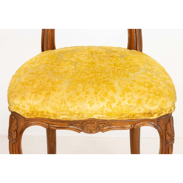 Louis XV Style Yellow Satin Walnut Chairs, Pair For Sale - Image 4 of 9
