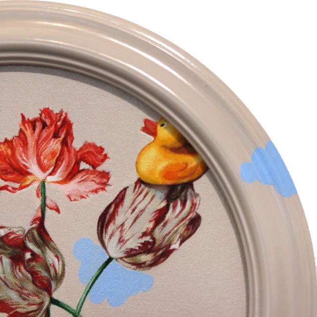 Figurative A Duck Flying Above the Clouds - Floral Surrealist Art on Canvas Original Artwork by Carlos Gamez De Francisco For Sale - Image 3 of 9