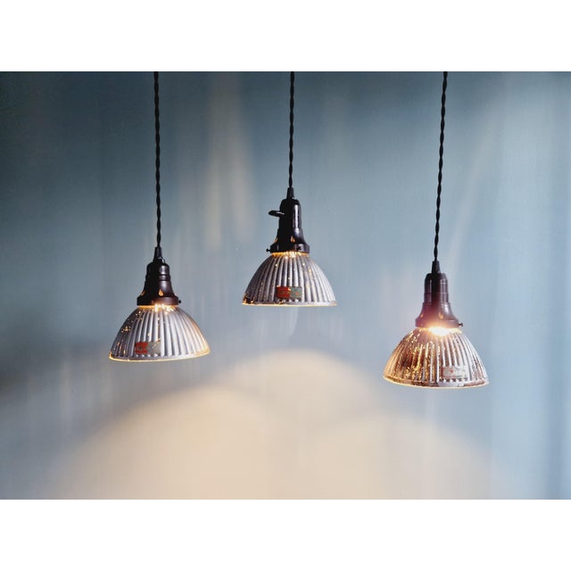 Industrial Gal Pendant Lights in Mercury Glass, 1930s, Set of 3 For Sale - Image 3 of 18