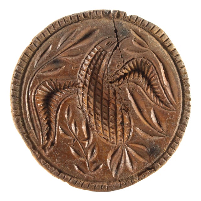 Mid 19th Century Pennsylvania Wooden Butter Mold Stamp With Carved Eagle & Laurel Branch For Sale