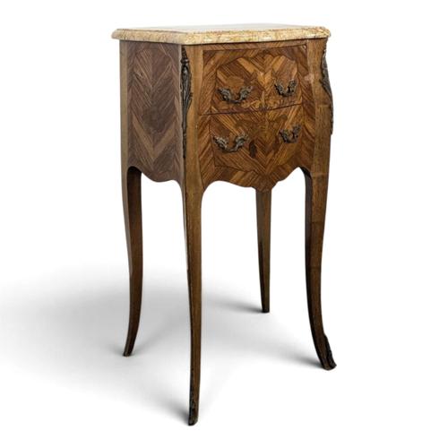 Beige Louis XV Style Marquetry Bedside Table with Marble Top For Sale - Image 8 of 8