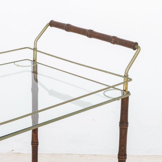 Mid 20th Century French Modern Two-Tier Brass and Walnut Bar Cart For Sale - Image 5 of 6
