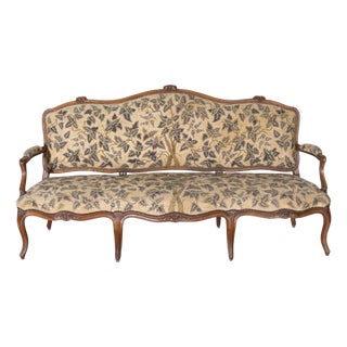 18th Century Louis XV Period Walnut Sofa with Floral Carvings and Tapestry Uphol For Sale