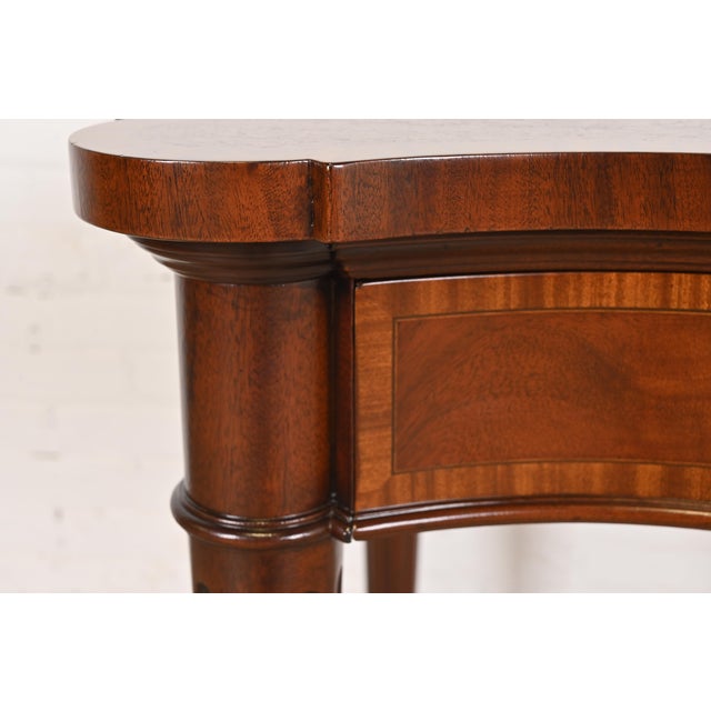 Wood Arthur Brett & Sons English Regency Louis XVI Banded Mahogany Serpentine Sideboard Buffet or Console Table, Newly Refinished For Sale - Image 7 of 12