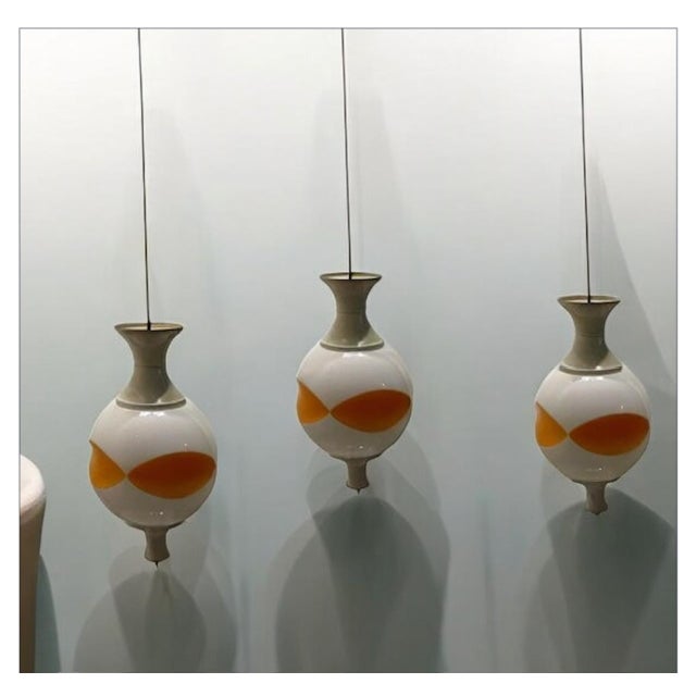 Space Age Pendant Lights in White Opaline Glass, Italy, 1970s, Set of 3 For Sale - Image 12 of 13