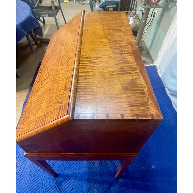 Tiger Maple Bench Made Drop Front Secretary Desk on Frame Late 20th Century For Sale - Image 6 of 18