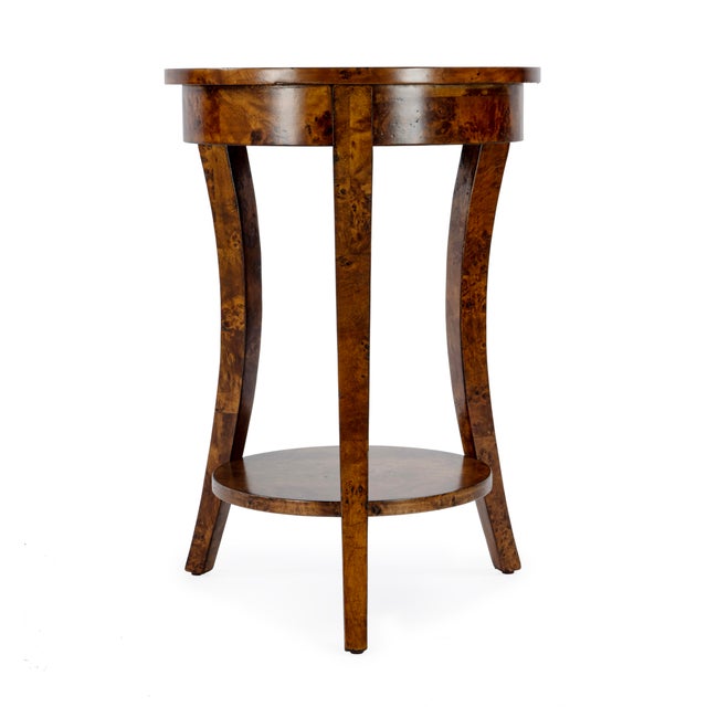 Holdin 18 in. W Round Wood Side Table with Lower Open Shelf, Traditional Burl For Sale In Chicago - Image 6 of 9